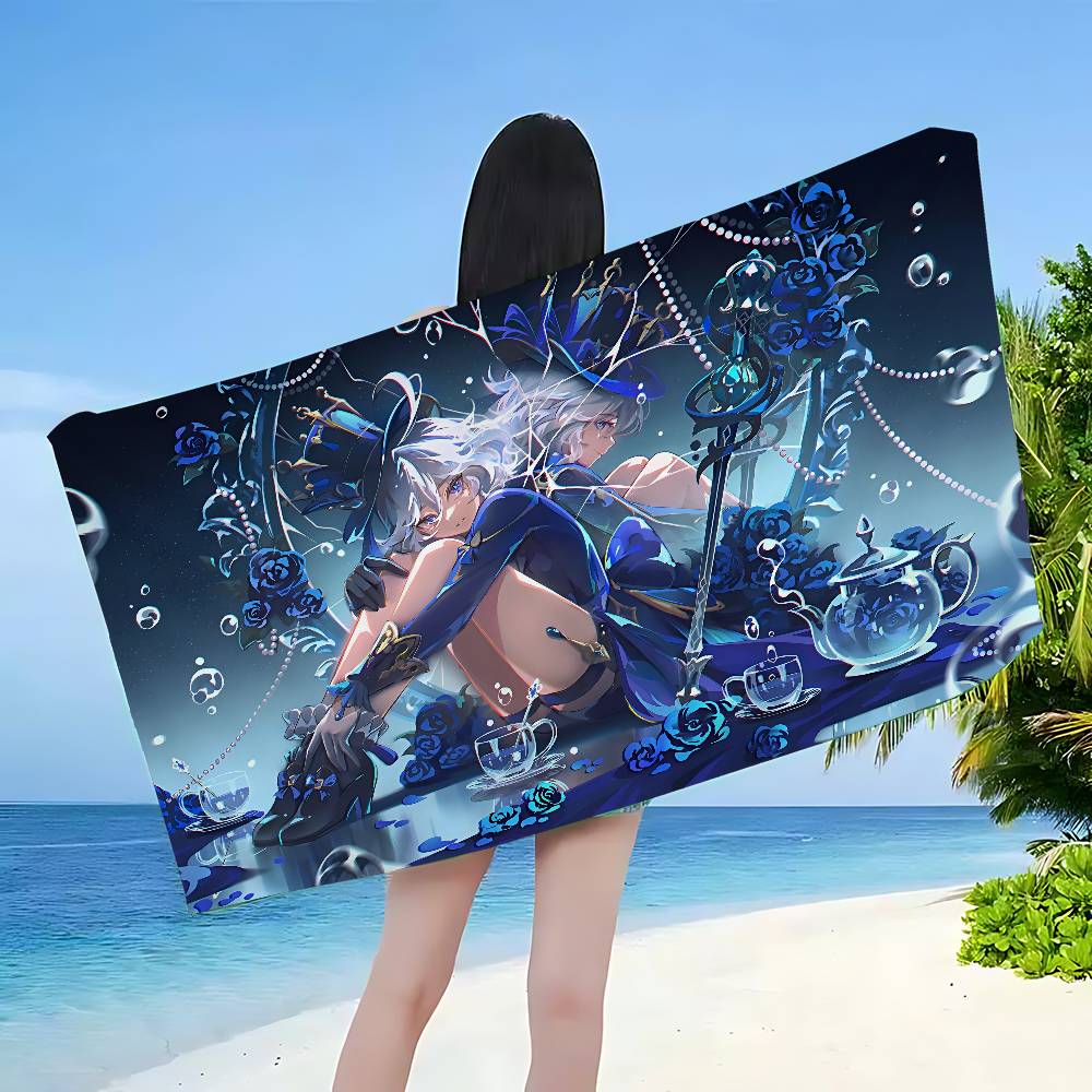 Game F-furina Anime Beach Swimming Towel Soft Absorbent Washcloth Children's Gifts For Kids Travel Camping Gym