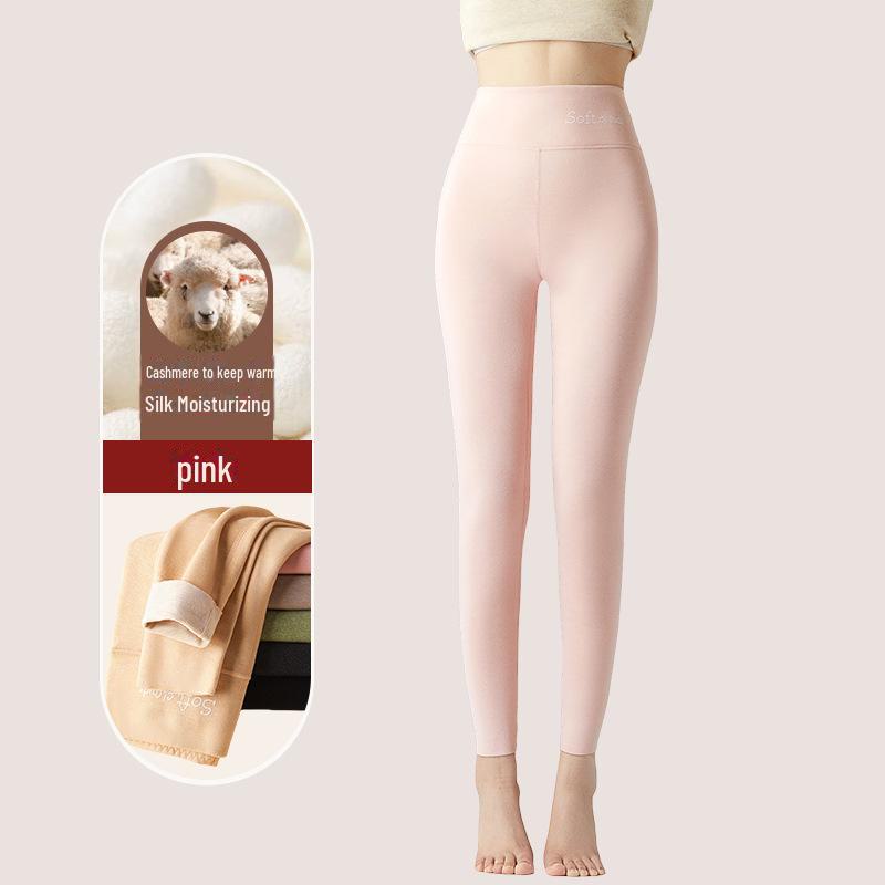 

Женские бесшовные теплые леггинсы из двухстороннего бархата с начесом и высокой талией из шерсти и шелка L розовый