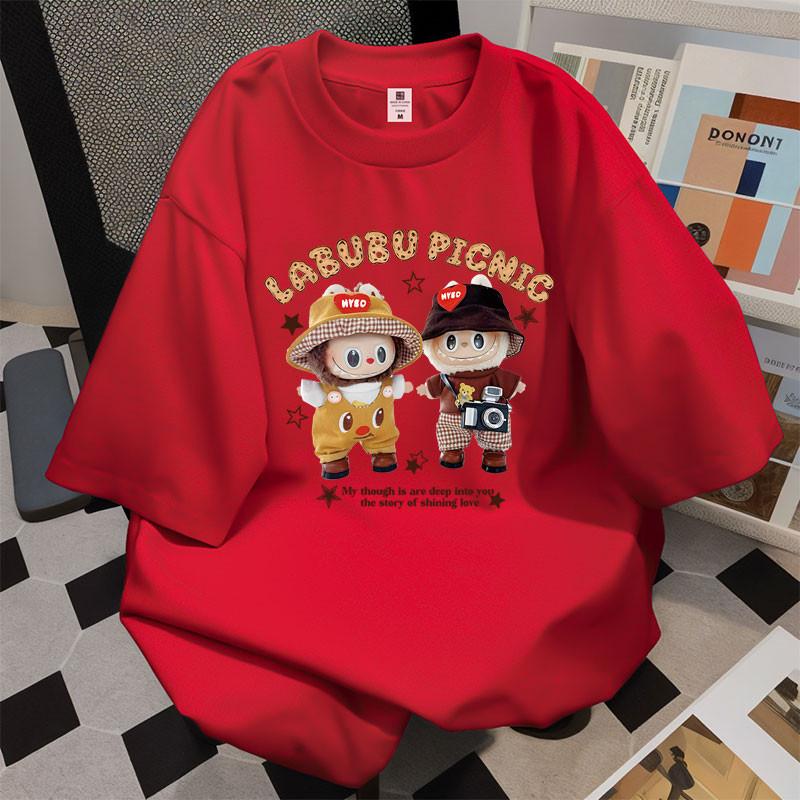 LABUBU Pattern Ladies T-shirt Casual Fashion Round Neck Short-sleeved Top