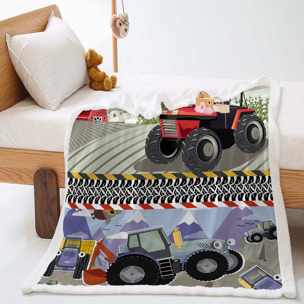 Cartoon Car Construction Car Lamb Fleece Crystal Fleece Children's Blanket Blanket