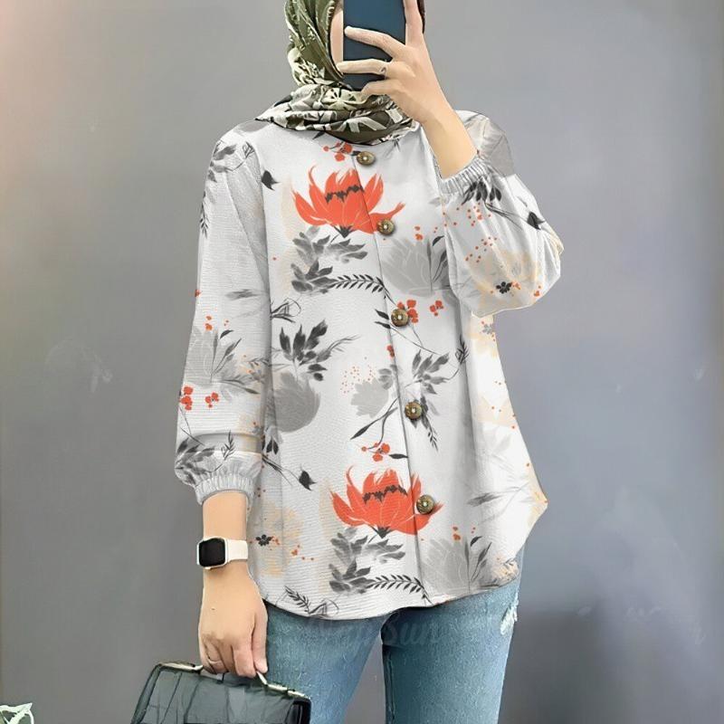 Damen locker Mode bedruckte Hemden Oberteile Muslimische Damen Langarmhemden