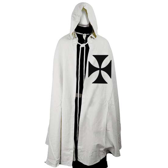 Mens Medieval Knight Templar Tunic Halloween Costume with Hooded Cap Cloak Robe Cosplay Renaissance Mens Costume
