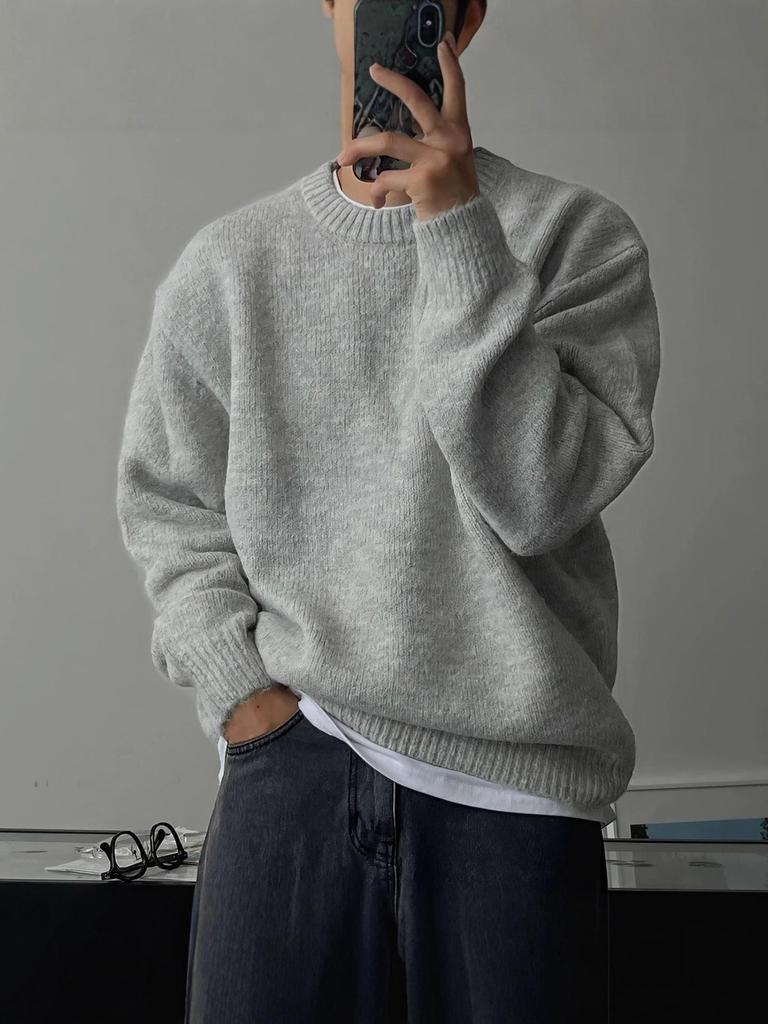 Herrtröja med huva, smal passform, garnfärgad, stickad: Europeisk Stil, Amerikansk Liten Krage, Långa Ärmar, Mjuk & Andningsbar Modalull.