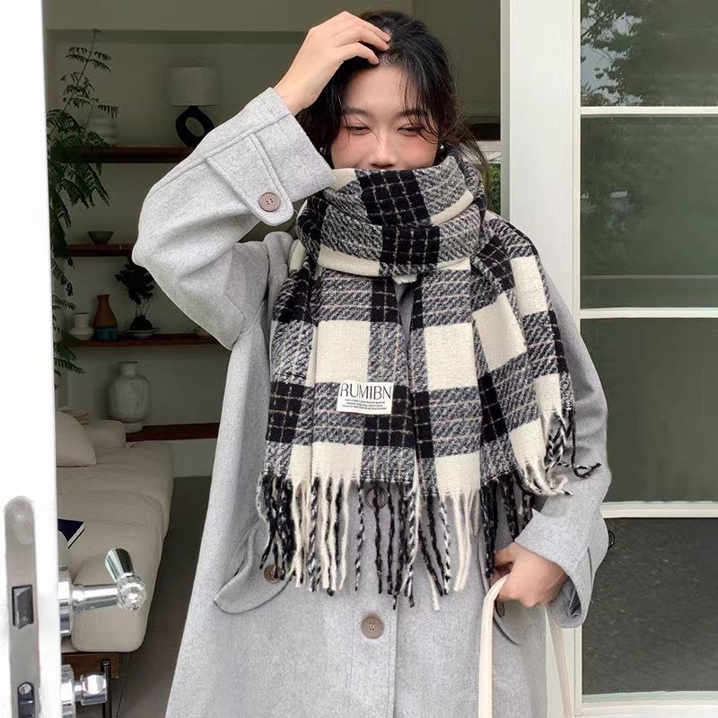 Autumn and Winter New Christmas Red Plaid Scarf Imitation Cashmere Thickened Atmosphere Fashion Shawl Student Gift Scarf