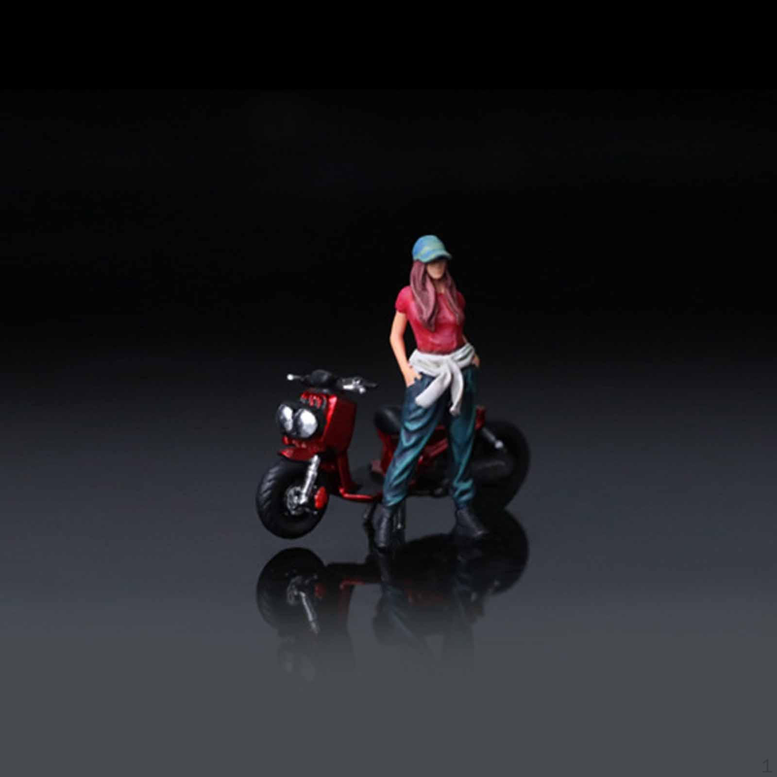 

1:64 Motorcycle Model with Resin Figure Hand Painted Tiny People 1/64 Scale Motorbike Scene Girl