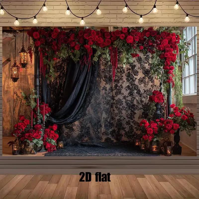 

2D Flat Printing Dark Romantic Floral Photography Backdrop for Halloween & Valentines 47.2x31.5inch/120*80cm