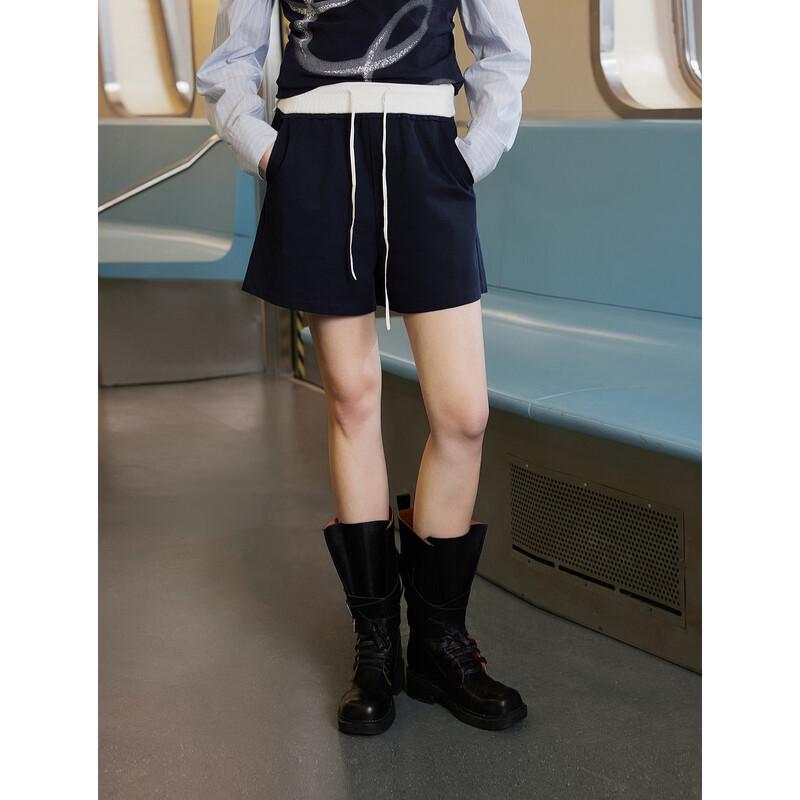 ELLE Women s Spliced Elastic Waist Casual Shorts L темно-синий