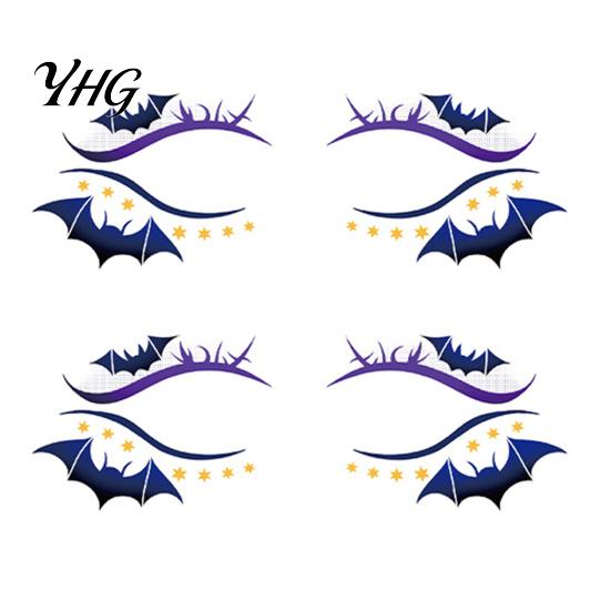 Waterproof Cosplay Makeup Transfers 2 Pairs Halloween Eye Tattoo Stickers, Temporary Face Decals with Quick Art for Novices Pumpkin Bat Spider