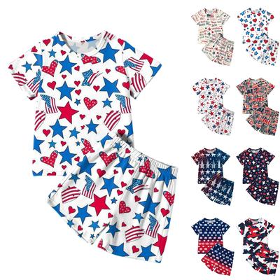 Jungen Mädchen Mode Lässig Rundhals Kurzarm T-Shirt Shorts Unabhängigkeitstag Set