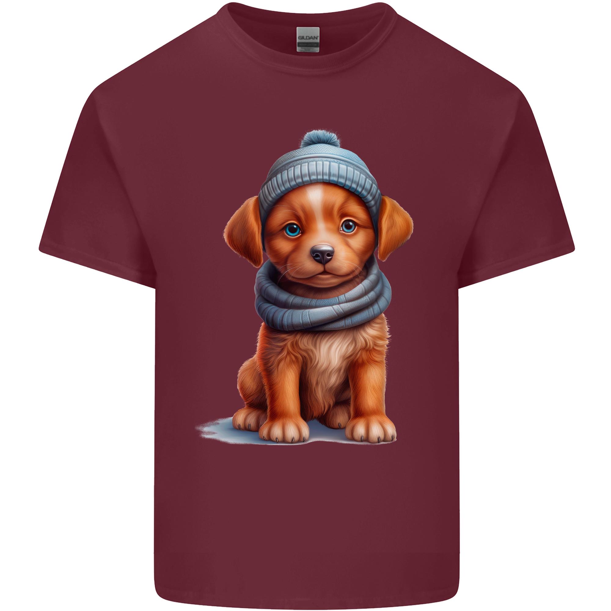 Winter Puppy With Hat and Scarf Dog Unisexs Light Cotton TShirt S