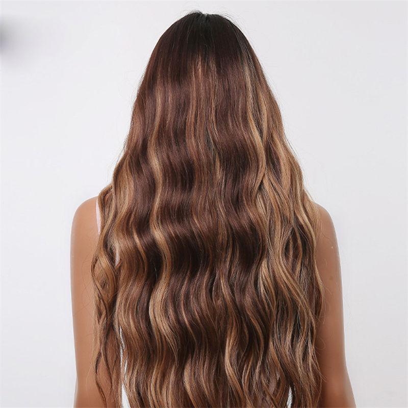 Długie włosy Gradient Brązowa Peruka Kobiety Fale Wodne Kręcone Włosy Proste Grzywka Puszyste Naturalne