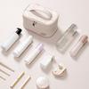 Handheld Solid Color PU Leather Cosmetic Organization Storage Bag Portable Travel Toiletry Pouch for Women