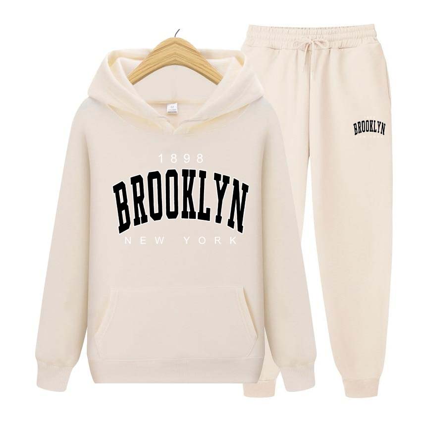 Men Running Set 1898 BROOKLYN NEW YORK Print Sweatshirt Suit Tracksuit 2 Pieces Set Hoodies Sweatshirt+Pants Suit