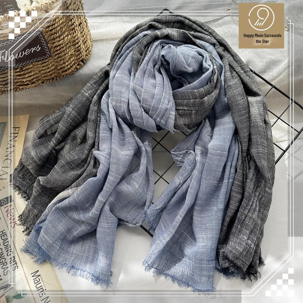 Japanese & Korean Style Autumn/Winter Unisex Striped Scarf In Cotton, Linen & Silk