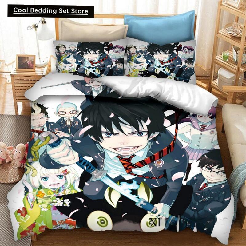 Fashion 3D Printing  Anime Blue Exorcist Bedding Set Duvet Covers Pillowcases One Piece Comforter Bedding Sets Bedclothes Bed