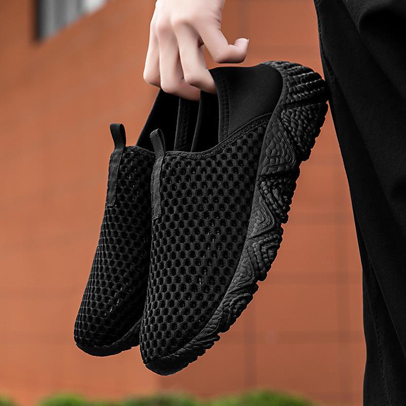 Fashion Trendy Men's Summer Sandals Breathable Casual Beach Lazy Anti-Odor Mesh Shoes Spor Net-Face Shoes Hollow-Out Design Rubber