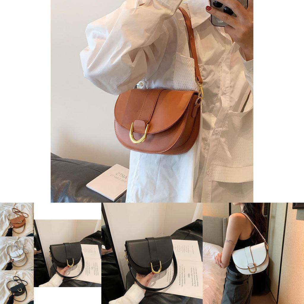 Trendy Vintage Saddle Bag For Women 2023 Fashionable Pu Shoulder Bag With Stitching