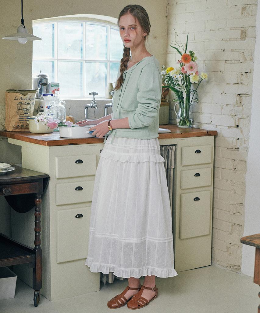 Belloel Frill Tiered Long Skirt Ivory