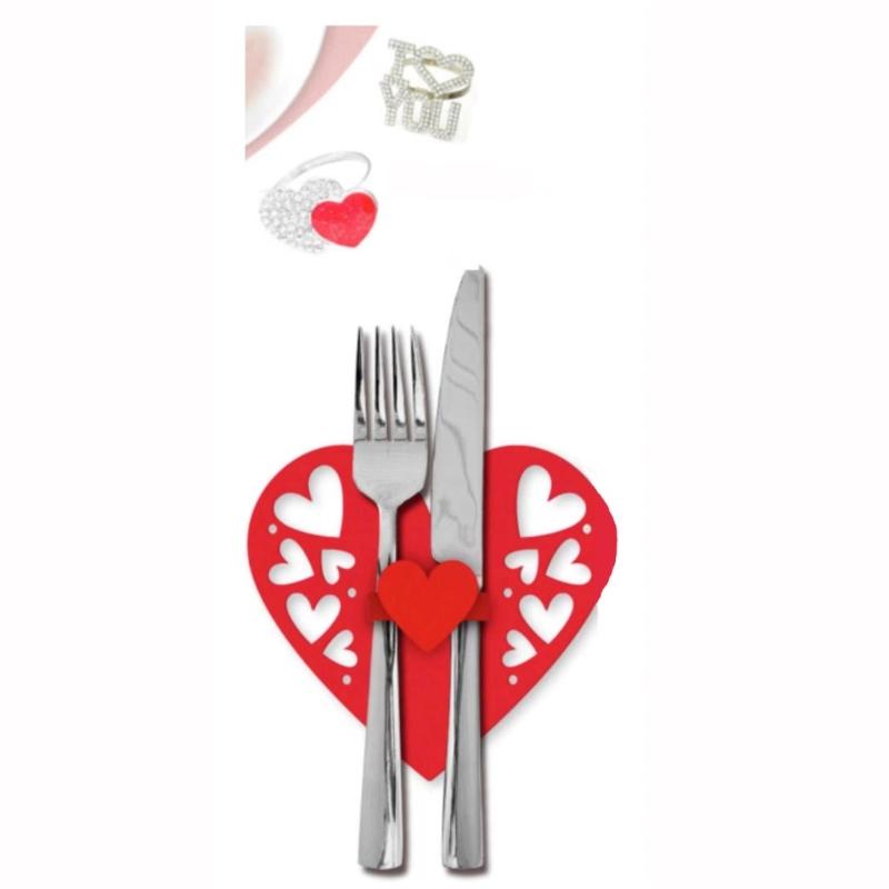 4 PCS Valentine's Day Love Cutlery Bag Set Fork Knife Bag Tableware Holder Bags Perfect for Couples and Special Dinners