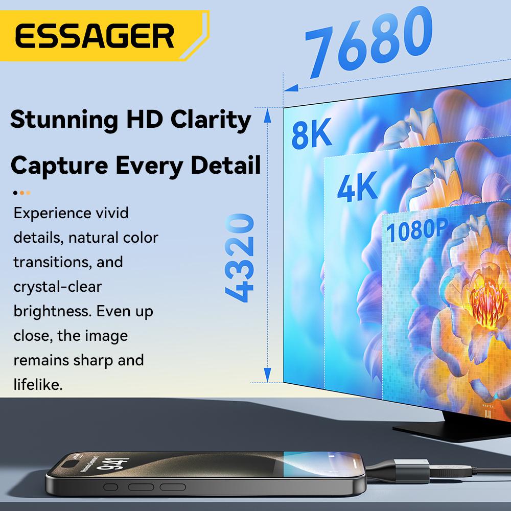 Essager USB Typ-C zu HDMI DP VGA Mini DP Adapter 8K@60Hz 4K@120Hz HD Videoübertragungskonverter für MacBook PC Laptop Telefon