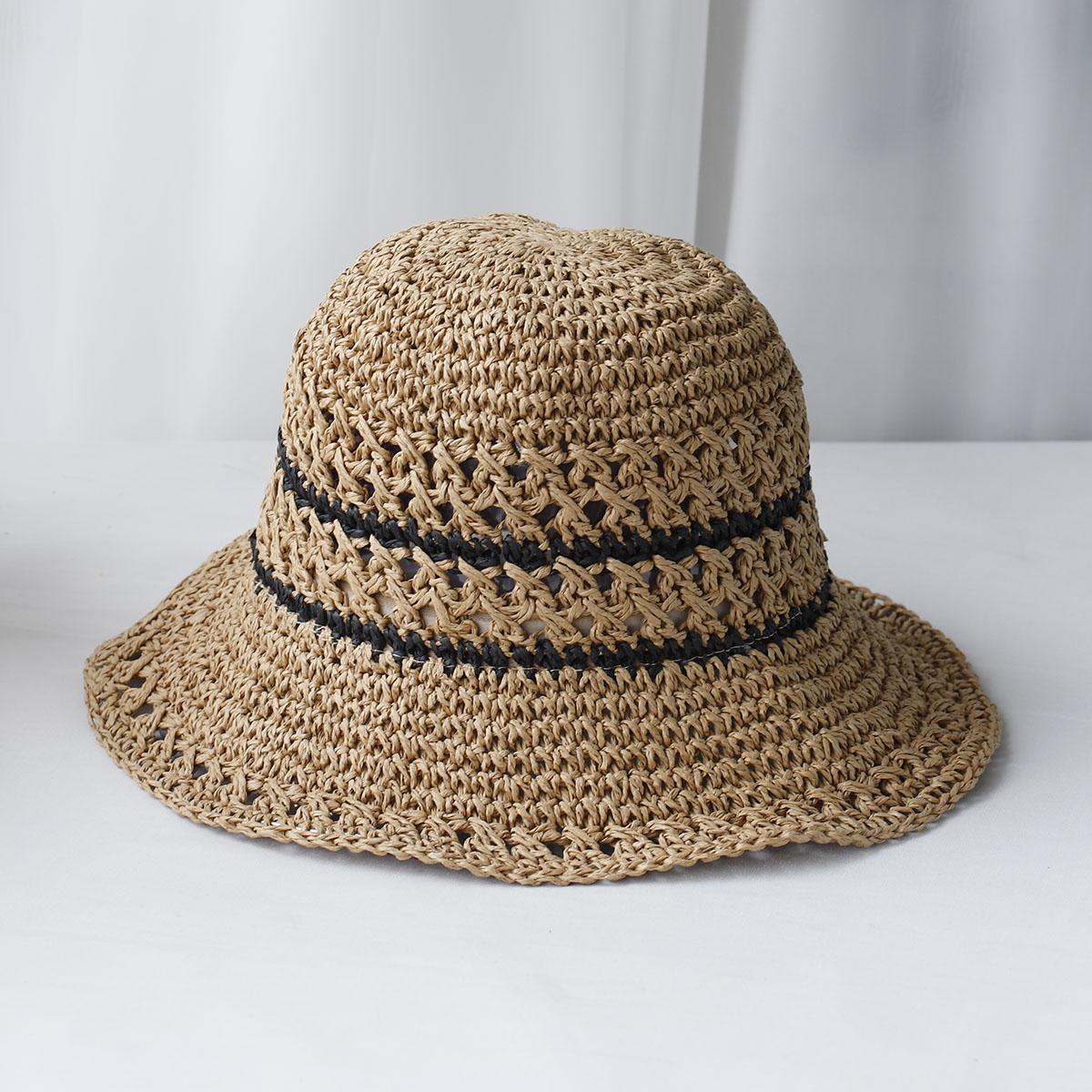 

2024 Womens Straw Hats crochet hat bucket hat UV Protection Sun Visor stripe Fisherman s Visors Ladies hat Women Summer hat Cap 56-60cm хакі