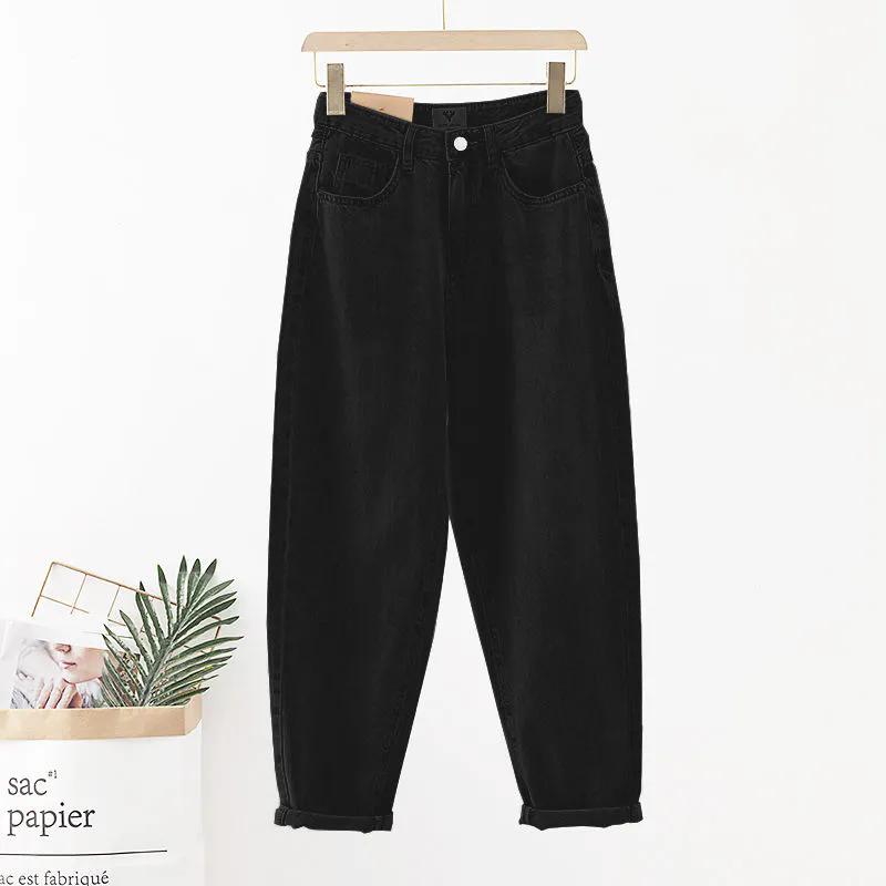 

Корейские мешковатые винтажные джинсы-шаровары женские повседневные свободные брюки из денима с высокой талией весна-осень уличная классика однотонный кот M чёрный