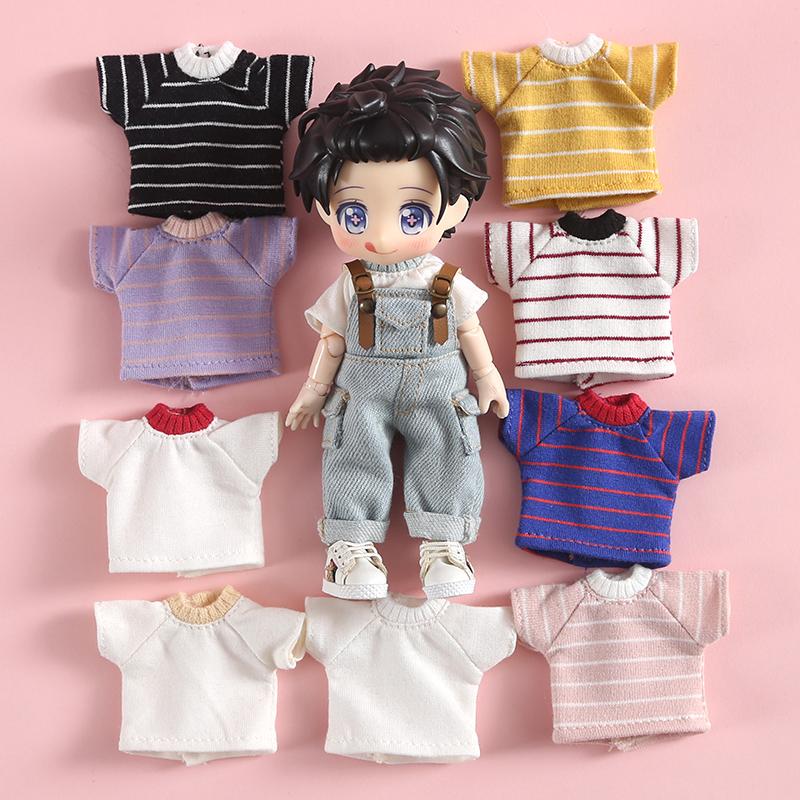 New OB11 bjd Doll Clothes Stripe Shorts Sleeve T-shirt for 1/8 1/12bjd, obitsu11,ob11,molly Doll Accessories Clothing
