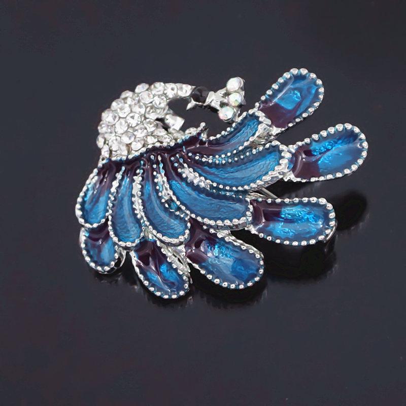 Sapphire Blue Enamel Peacock Lapel Pin - Cute Drip Oil Brooch for Clothing Accessories
