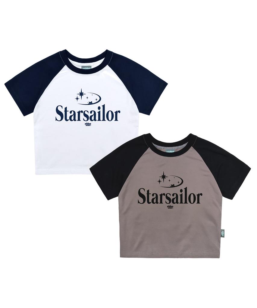 VIDEO JOCKEY Star Sea Cat Raglan Crop T-Shirt [Navy]