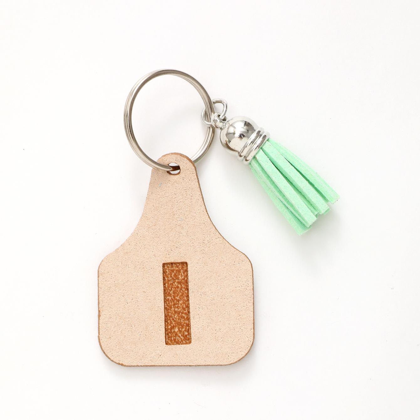 Korean Velvet Letter Keychain with Green Tassel and Lobster Clasp