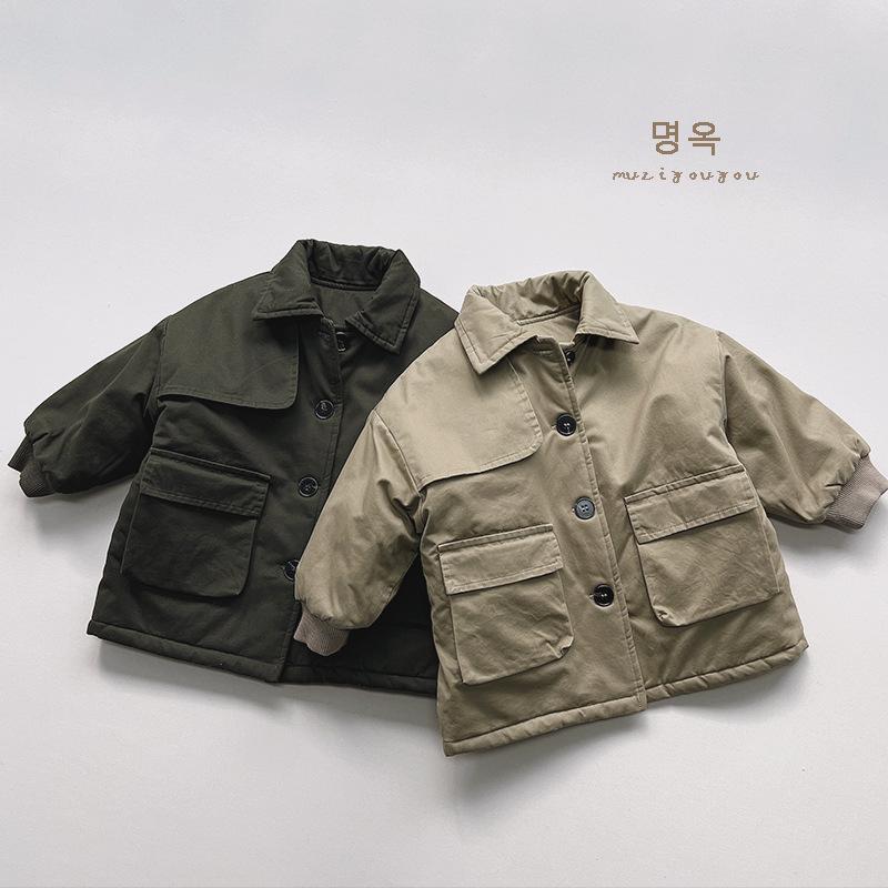 Kids Unisex Harajuku Style Thicken Mid Length Windbreaker Coat Winter Warm Outerwear
