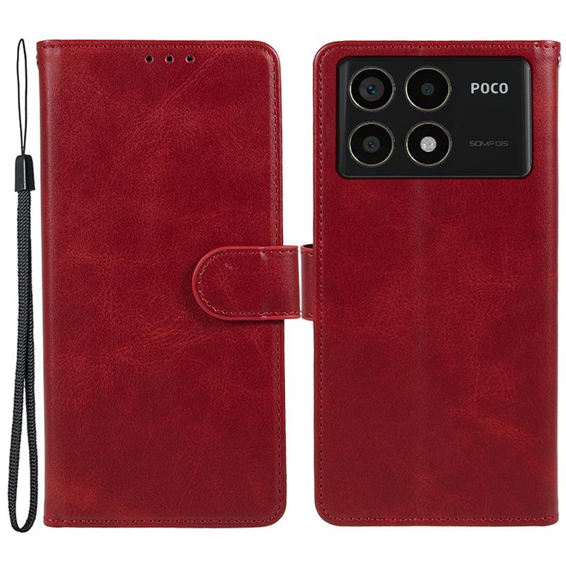 

For Xiaomi Redmi K70 5G/K70 Pro 5G/Poco F6 Pro 5G Case Calf Texture Leather Wallet Phone Cover Red
