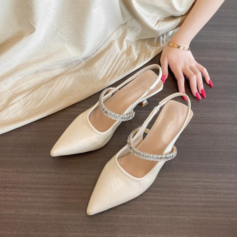 

Shallow mouth pointed fashion single shoes female sexy word with stiletto high heels women pedal bag head sandals 42