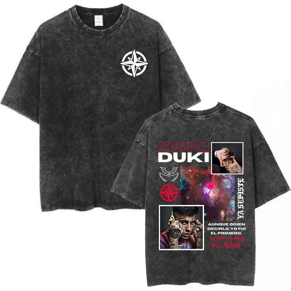 Rapper Duki ADA Tour Vintage Washed Tshirt Men Women Clothing Hip Hop Oversized Tshirts Cotton Cozy Short Sleeve T Shirts