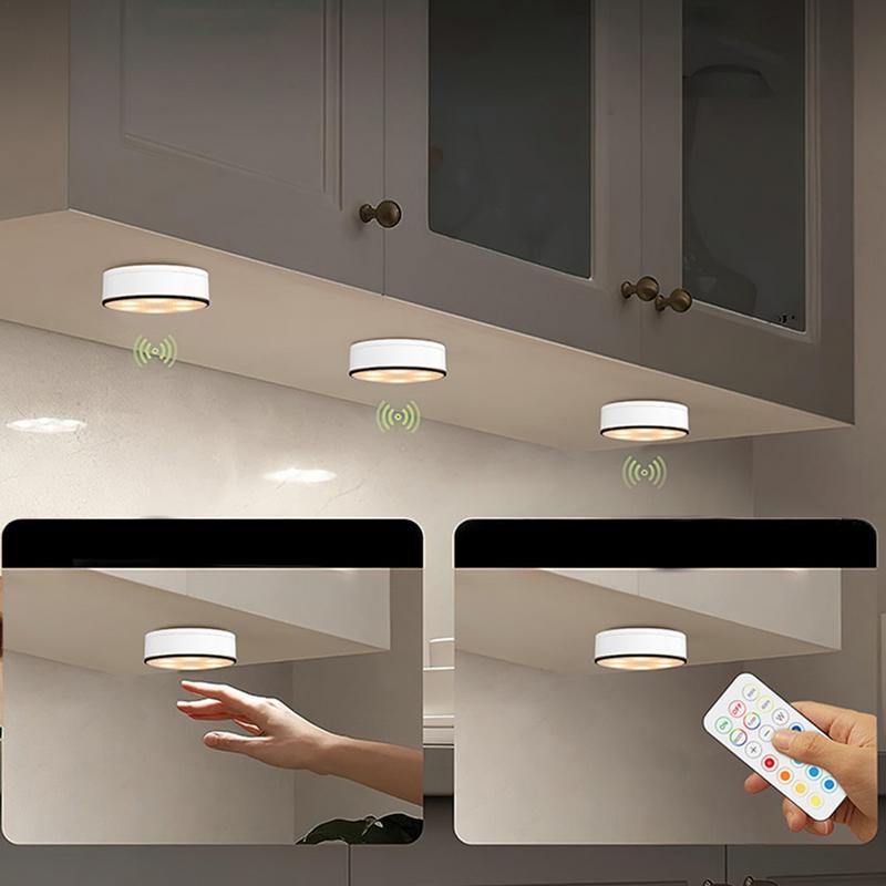 Battery Powered Interior Closet Light Led Puck Lamp 13Color Remote Control Cabinet Lighting Under TableLamp with Timing Function