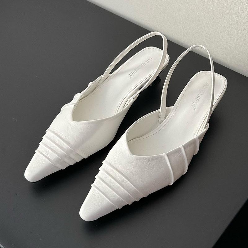 

Fashion Luxury Fashion Pointed Toe Women Medium Heels Sandals Shoes Female Slip On Footwear Ladies Heeled Sandals Slides Shoes Pumps 35 белый
