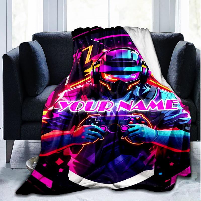 1PC Custom Name Neon Hero Outdooor Flannel Blankets Patterns Throw Blanket All-Season Soft Gift for Couch, Bed, Camping Gifts