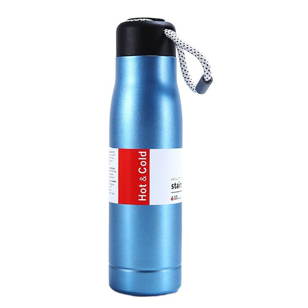 

420/550ml Insulated Cup Stainless Steel Solid Color Vacuum Flask Leakproof with Hanging Rope Thermal Water Bottle Cold/Hot Drink 550ml синій
