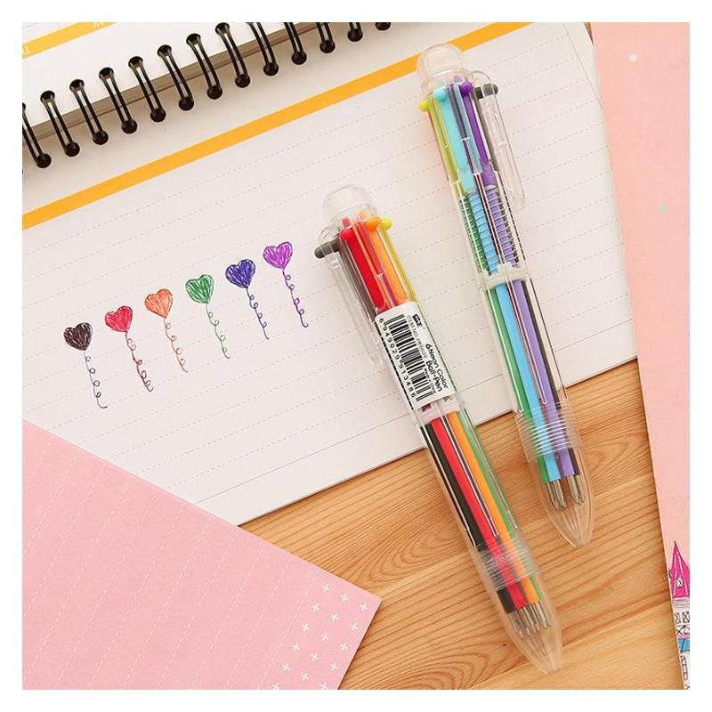 5PC Ball Point Pen Marker Korea Creative Stationery Pen 6 Color In 1 Ballpoint Pen Color School Supplies Cute Office Accessories