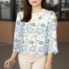 ZANZEA Women Casual Round Neck 3/4 Sleeve Loose Floral Blouse