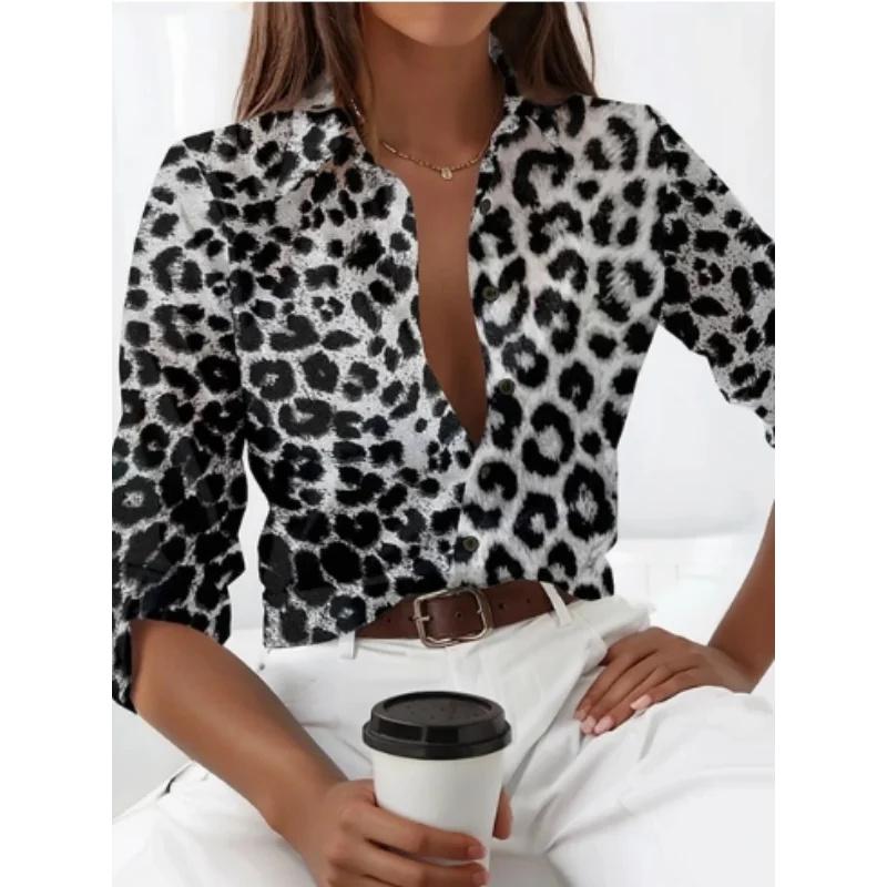 New Leopard Print Pattern Long Sleeve Shirt For Womens Loose Casual Shirt Top Personalized Street Trend Style Ladies Blouse