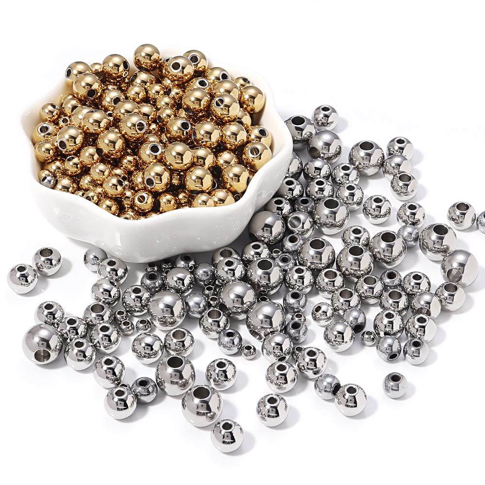 10-100pcs/lot 2-10mm Stainless Steel Beads Large Hole Beads Round Loose Spacer Beads DIY Bracelets Necklace For Jewelry Making