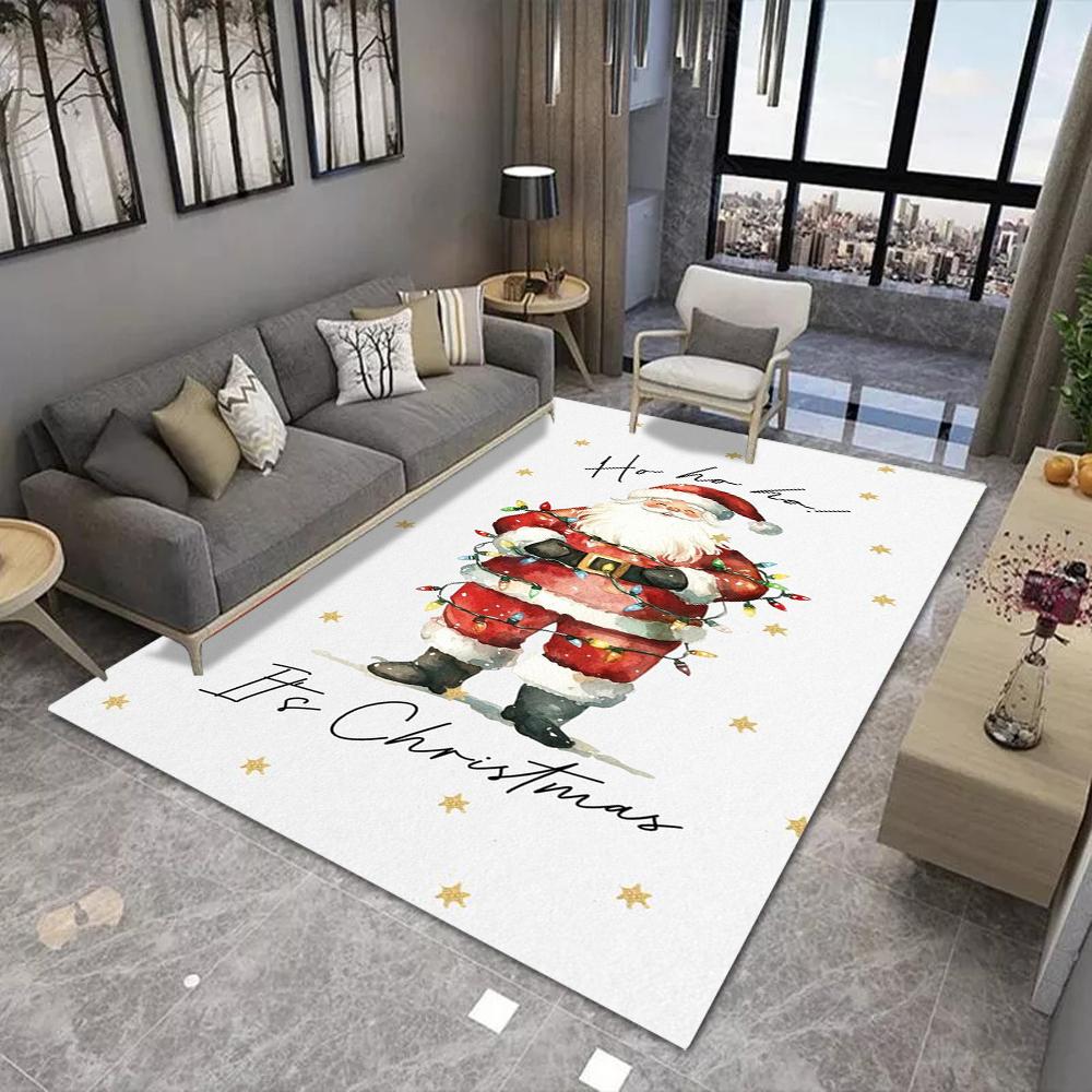 Christmas Themed Area Rug Snowman Christmas Tree Hot Chocolate Patterns with Snowflake Designs Soft Carpet for Living Room