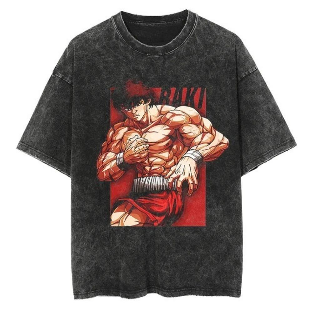 Anime Baki Haman Tshirts Harajuku Vintage Cotton Washed T Shirt for Men Hip Hop Streetwear T-shirt