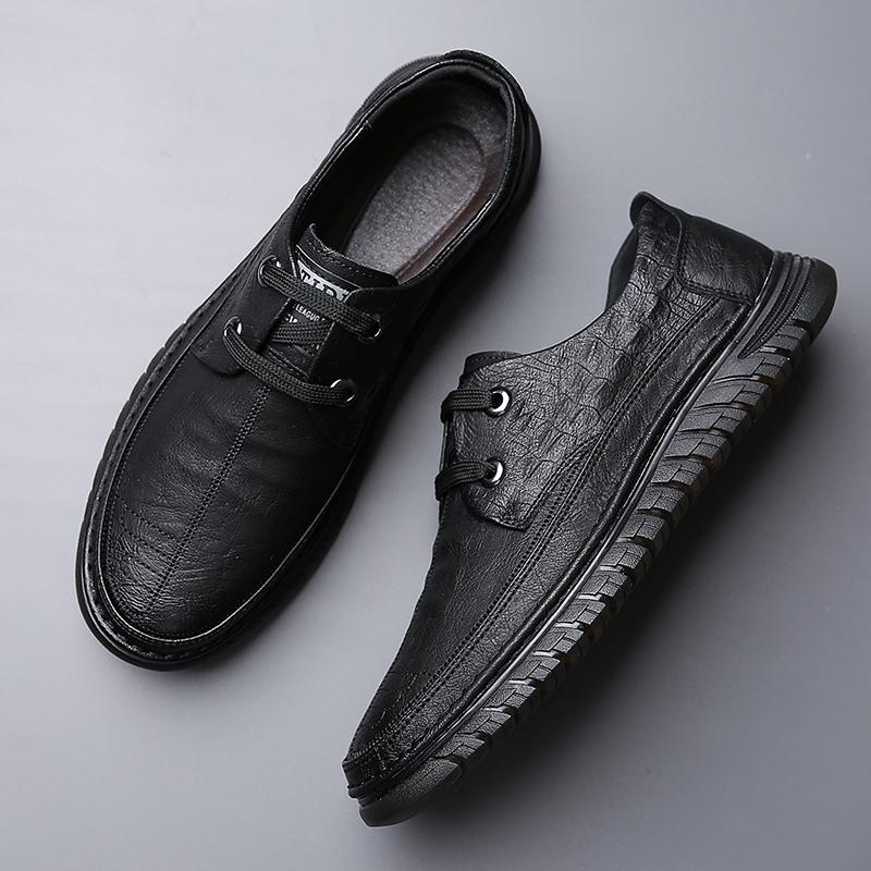Fashion Sheos Men Casual Flat Shoes Lace Up Outdoor Soft Soled Travel Sneakers Leather Men Business Office Work Shoes Men