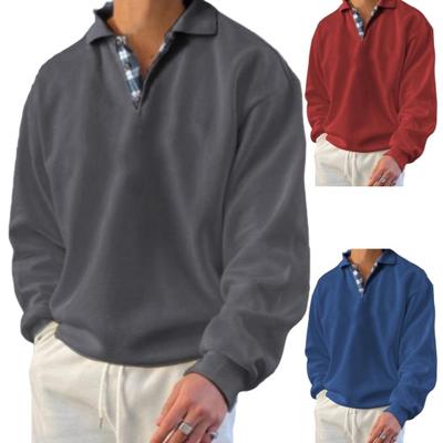 Men Fall Spring Sweatshirt Loose Lapel Solid Color Long Sleeve Pullover Buttons Casual Plus Size Mid Length Men Shirt Top Male Daily Clothing