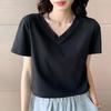 Korean Style Women's Loose V-Neck Short-Sleeve White T-Shirt – Trendy and Versatile for Summer