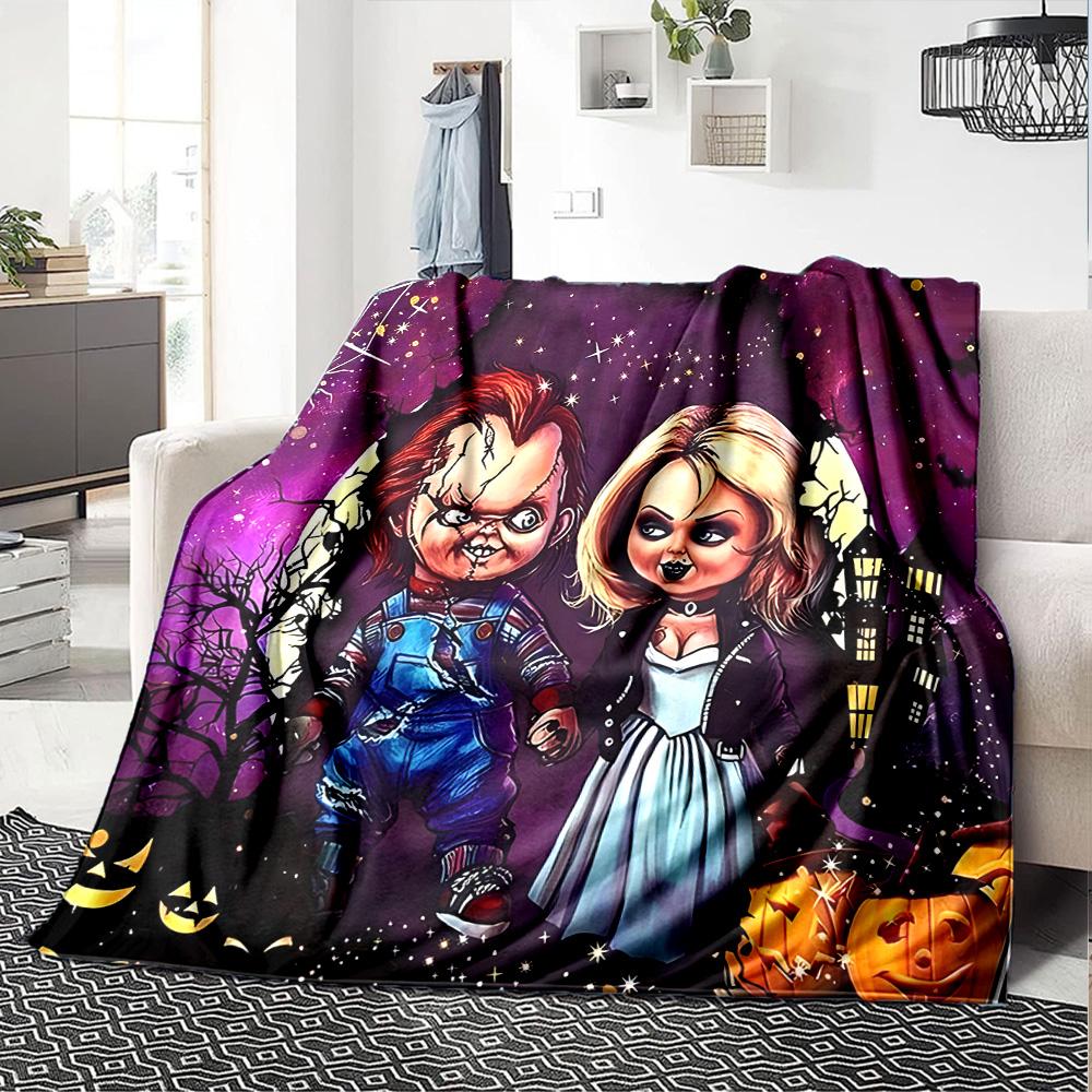 Chucky's Creepy Knife Play Flannel Blanket, Soft Polyester, Modern Design, All-Season for Camping, Travel, Gifts for holidays or birthdays