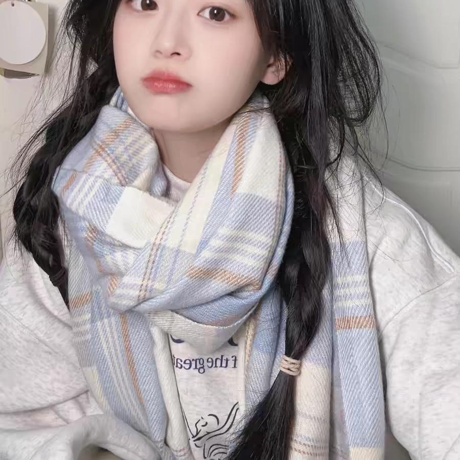 Plaid Scarf Women's Autumn and Winter Imitation Cashmere Shawl Versatile Fresh and Cute Campus Skin Friendly Student Korean Style Warm Scarf
