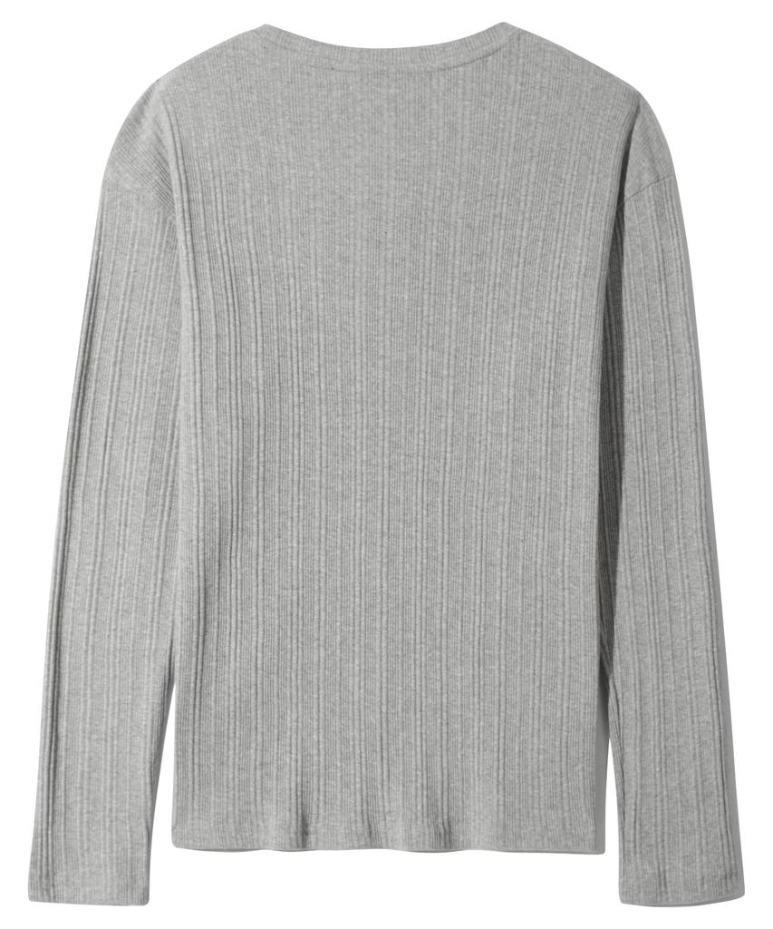 BASEMOMENT Irregular Ribbed Henley Neck T-Shirt Melange Gray